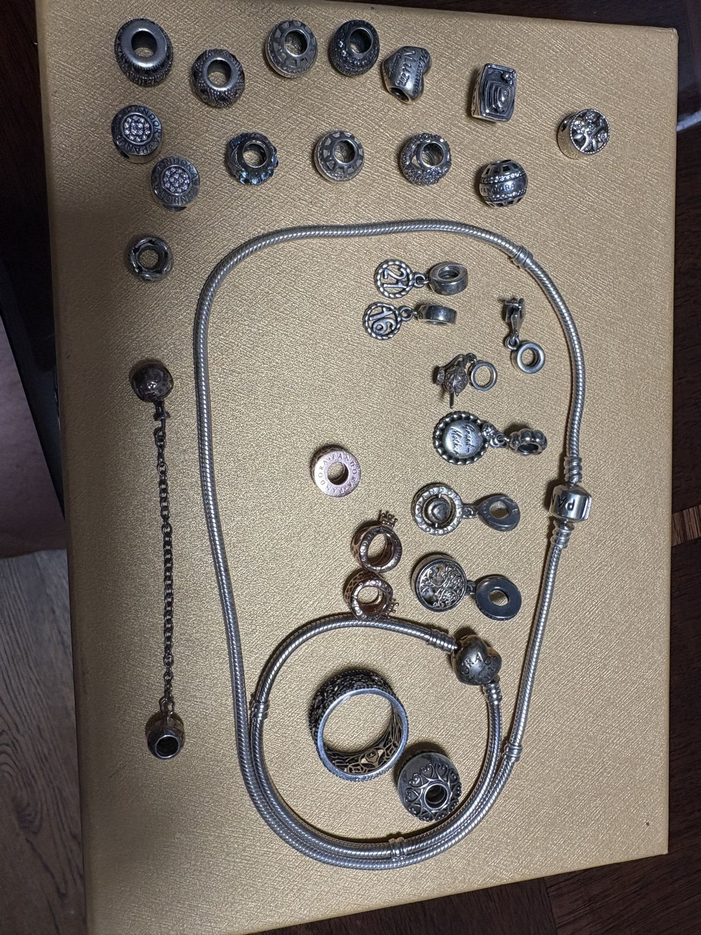 PANDORA COLLECTION Charms Ring Necklace 29 Pieces