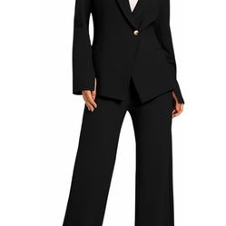 Casly Lamiit Women's 2 Piece Blazer Outfits Business Casual Asymmetrical Jacket Button Wide Leg Pants Dressy Suit Sets