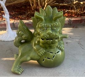 Large Green Ceramic Foo Dog Statue