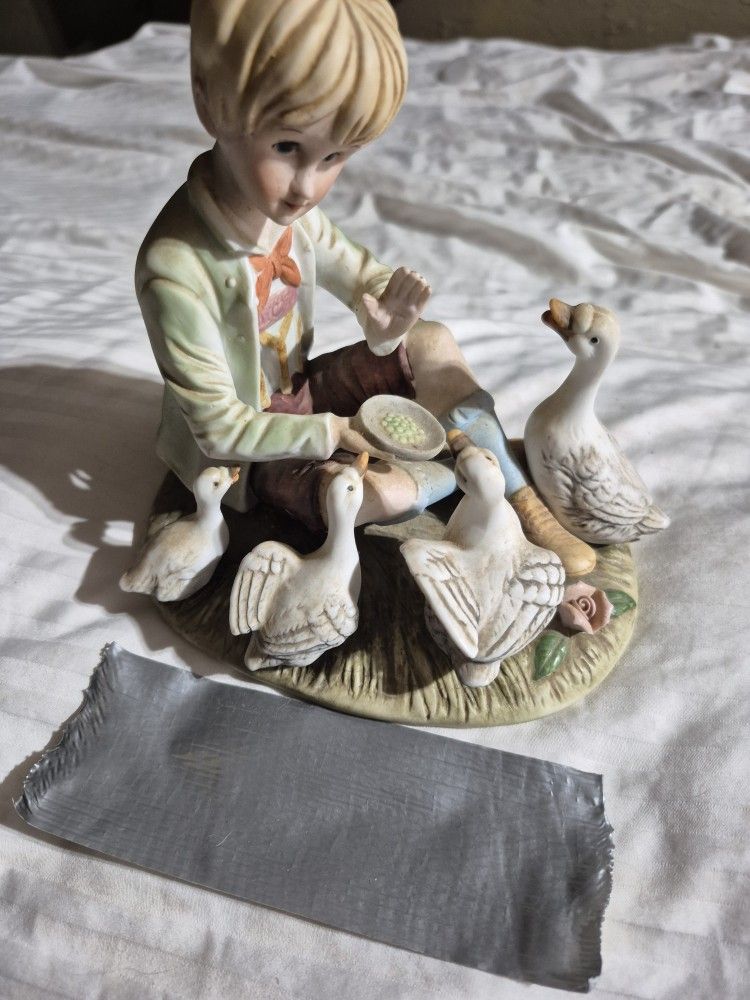 Boy And Ducks Figurine