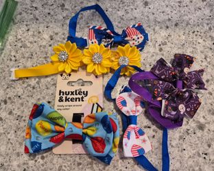 5 Dog Cat Bows For Birthday, Patriotic, Halloween, Yellow Flower