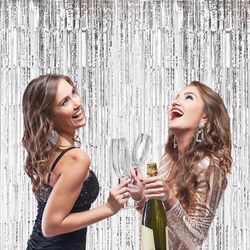 New Silver Metallic Tinsel Fringe Backdrop Curtain for Parties