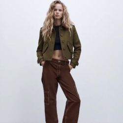 Zara Cropped military style jacket Sz L