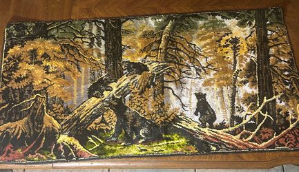 Vintage Bear Tapestry Crushed Velvet Black Cubs- Italian Wall Hanging 37” x 19”-$40 CASH