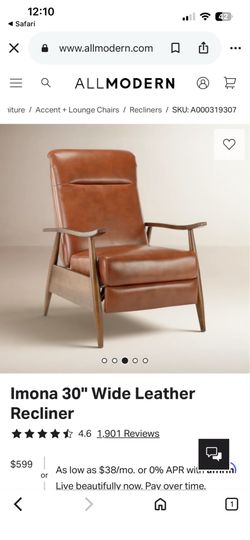Mid century modern Imona 30" Wide Leather Recliner