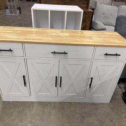 Buffet Cabinet with Storage, Farmhouse Coffee Bar Table with Drawers(little crack)