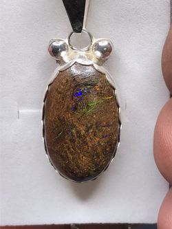 Australian Queensland Boulder Matrix Opal 925 silver pendant on a 925 silver chain necklace. 57ct 28x17x8mm nice Multicolored Opal