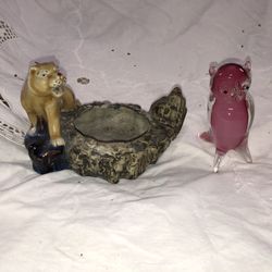 Vintage Animal Ashtray & Glass Owl