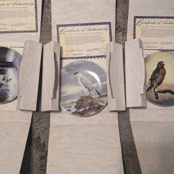 Lot of 3 Charles Frace Bird of Prey 24kt Gold plates 