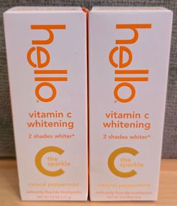 (2) hello Vitamin C Whitening Toothpaste with Fluoride, Natural Peppermint, 4.0 Oz Tube