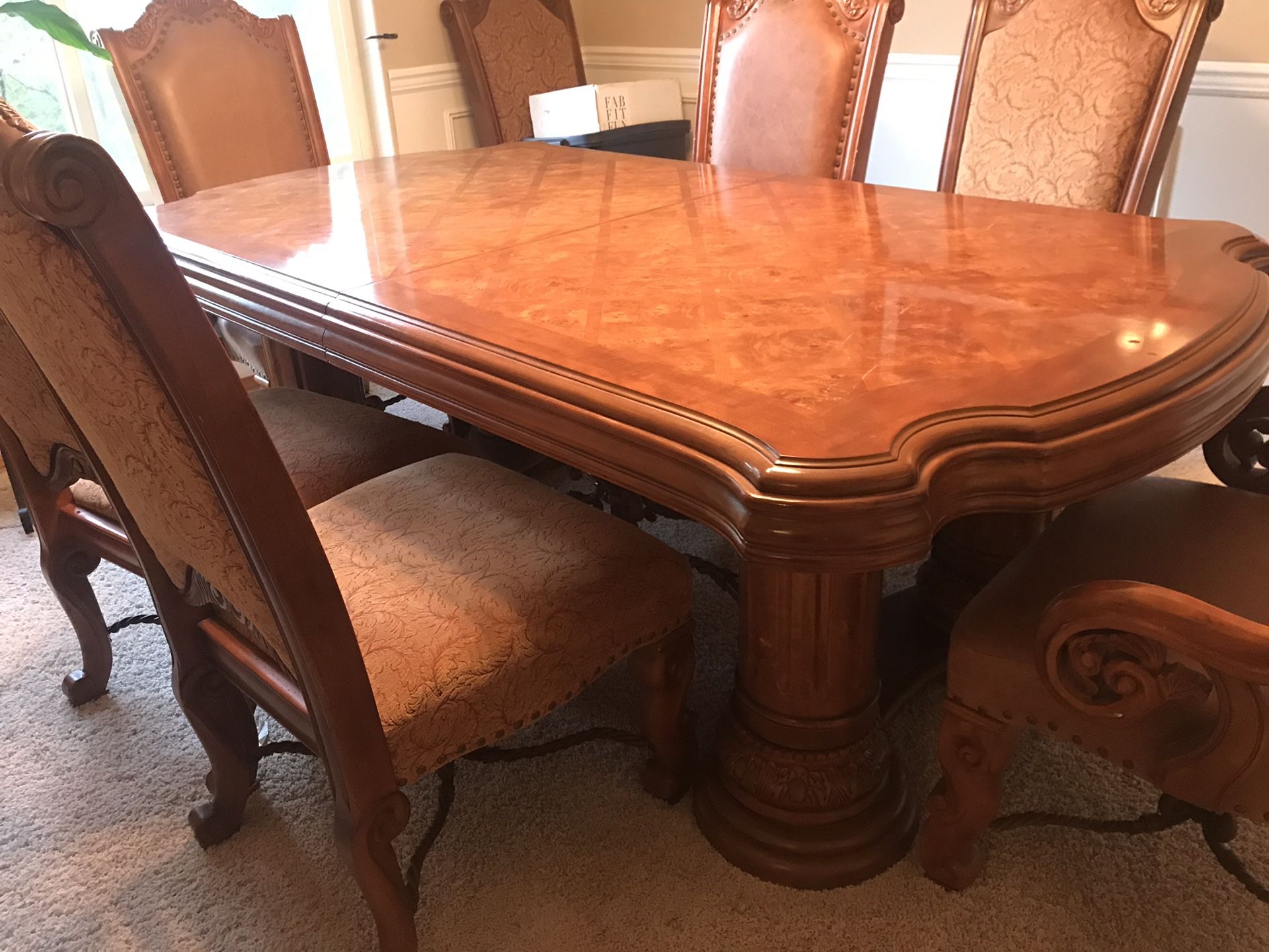 Executive formal dining table set and 8 chairs.