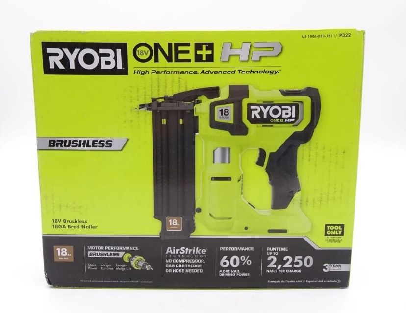 Ryobi Brad Nailer brushless P332 de 18 gauge Nueva en caja sellada