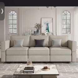 Sofa Couch Grey Velvet 90.2'' Wide Upholstered Modular Sectional Sofa 5-Piece 3-Seat Velvet