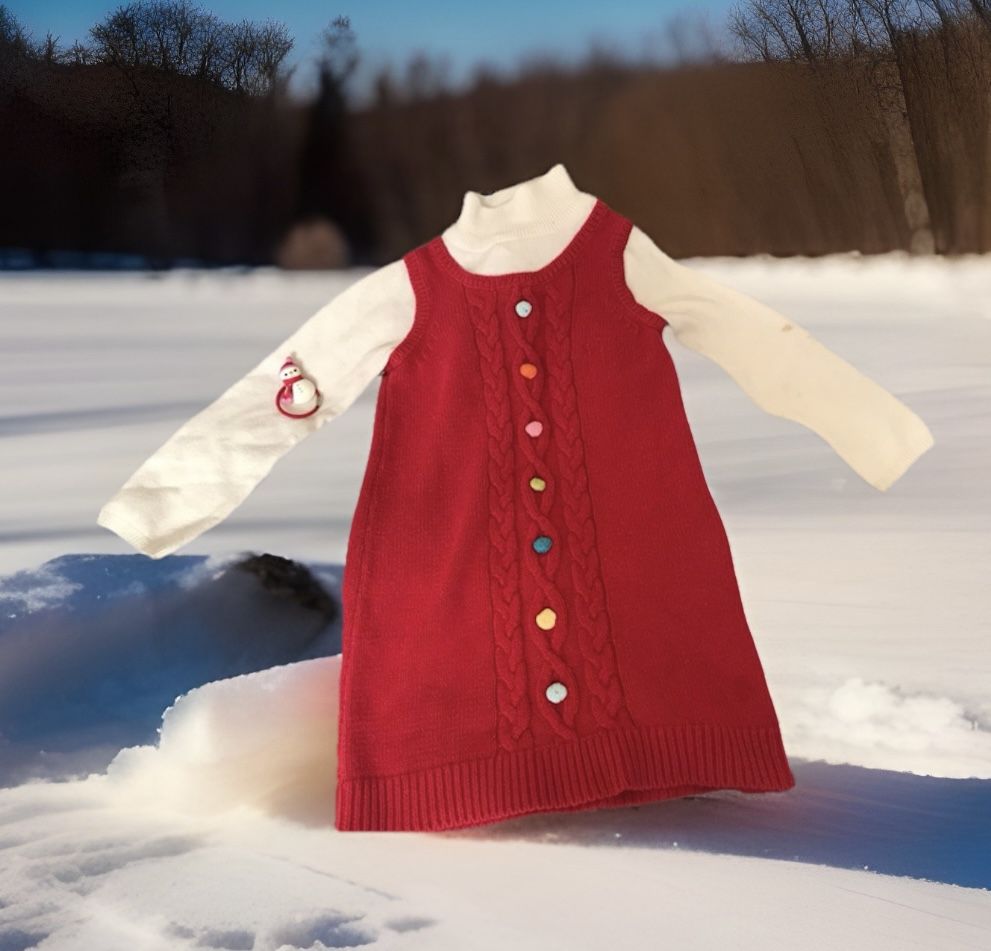 Girl’s Red Knit Sweater Dress + Ponytail sz5