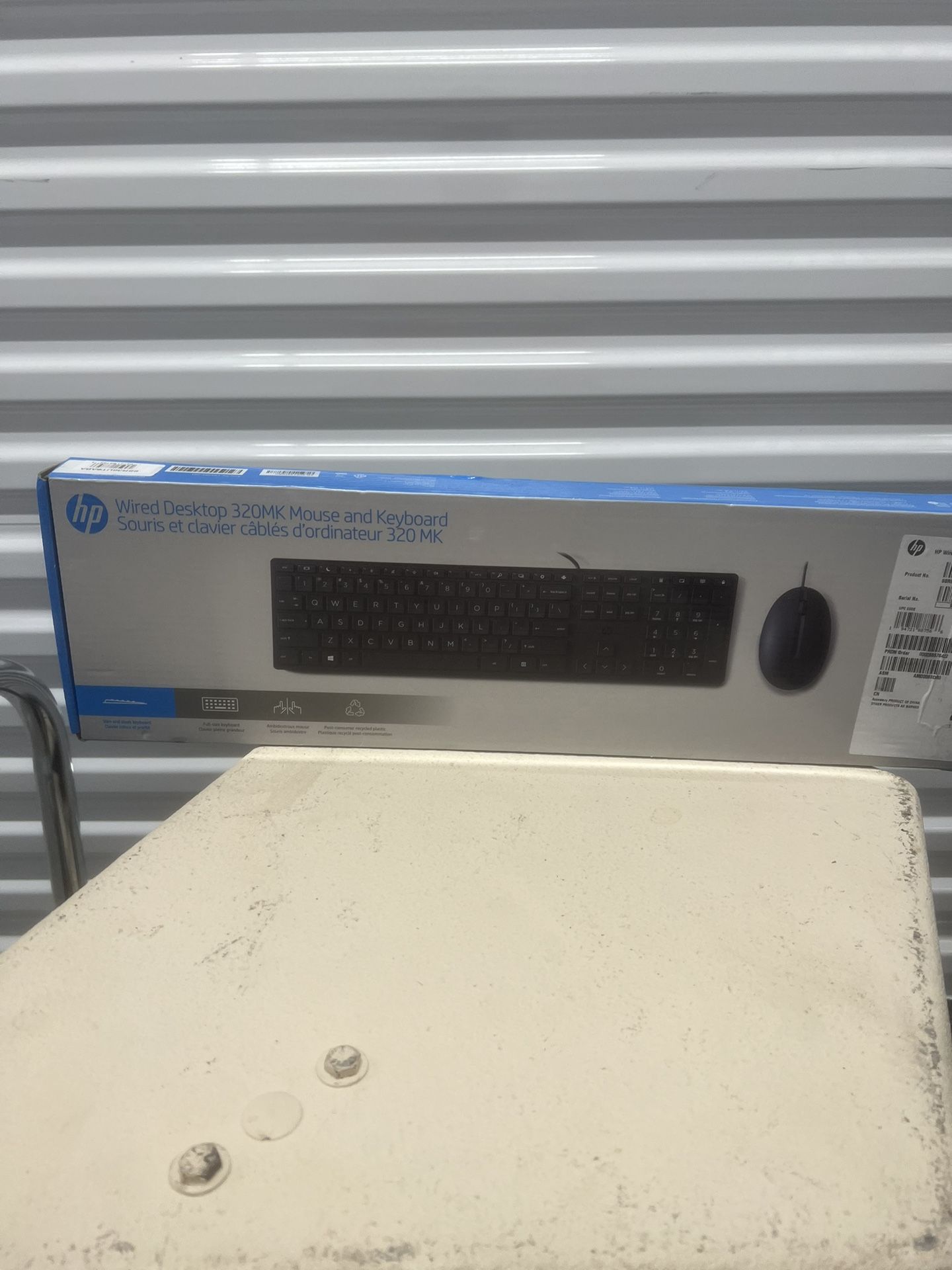 HP Wired Desktop 320MK Mouse & Keyboard USB New In Box NIB Sealed however box does have some minor cosmetic blemishes such as tears and creases.