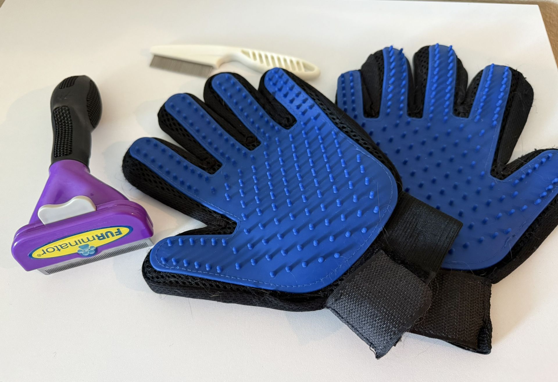 Pet Hair Remover Gloves And FURminator Tool