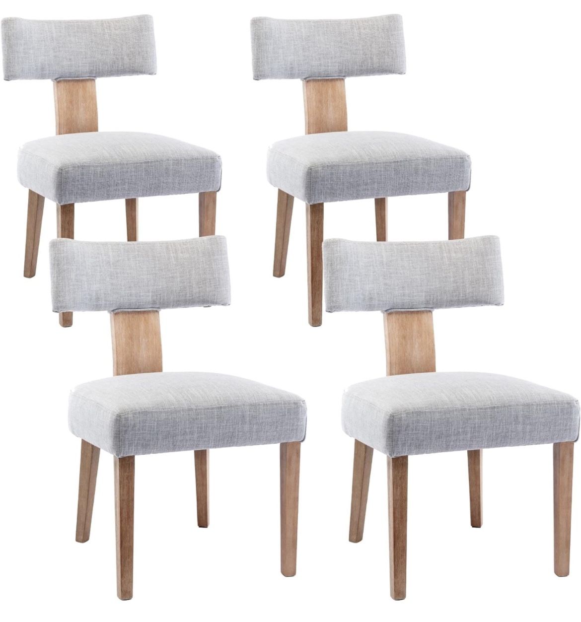 Dining Chairs Set of 4, Comfy Upholstered Side Chairs with Wood Legs, Linen Fabric Dining Chairs with Curved Wingback for Living Room Bedroom, Gray