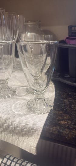 3 Clear Glass Goblets with Beaded Base