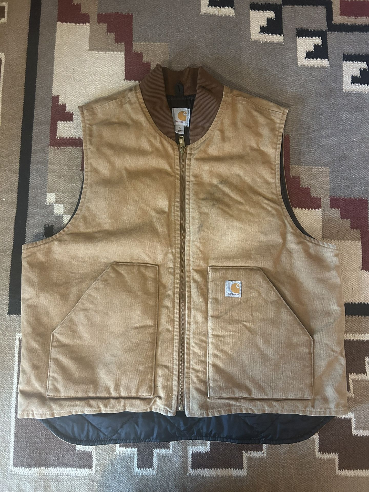 Vintage Carhartt Vest Mens XL Duck Canvas Quilt Lined Insulated USA Embroidered