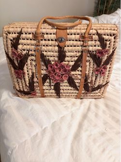 vintage tropical straw purse