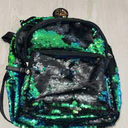DAVE AND BUSTERS sequin Green Blue backpack brand new (broken Strap) 