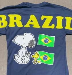 ROYAL BLUE Peanuts Snoopy Brazil SOCCER WORLD CUP EMBROIDERED GRAPHIC T-shirt SMALL