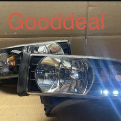 #OH16 Fit 94-02 Dodge Ram 1500/2500/3500 LED  Black Halogen Headlight Pair Lamp