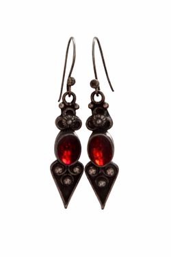 Vintage Sterling Silver 925 Garnet Dangle Earrings – Long 5cm Boho Style