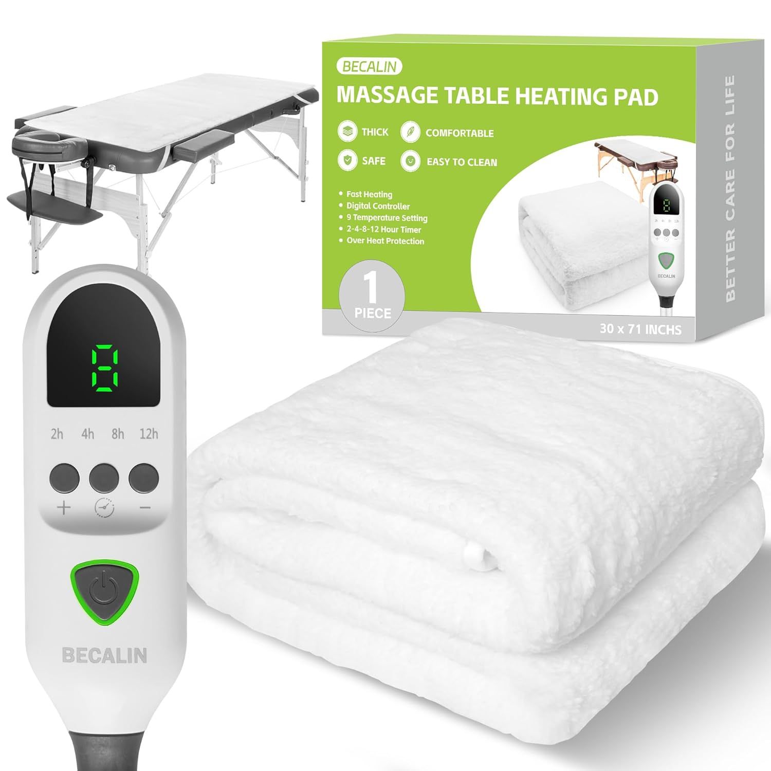 BECALIN Massage Table Heating Pad (9 Heat Settings, Timer)