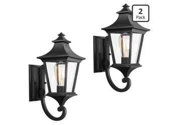 Emliviar 2 Pack Outdoor Sconces Wall Lighting, 15 Inch Modern Outdoor Wall Light with Clear Glass, Black Finish, XE292UB-2PK BK