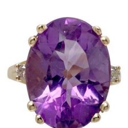 FREE SHIPPING! STULLER 14K Yellow Gold 16.25x12.25mm Amethyst & Genuine Diamond Ring Size 7.5