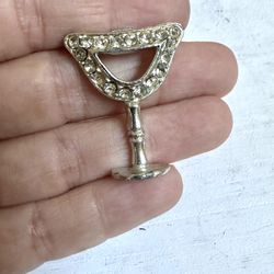 Silver Tone Rhinestone Martini Glass Pin 