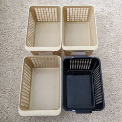 Set of 4 stackable plastic storage organizer baskets for closet, bathroom, kitchen, bedroom, office