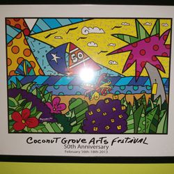 Romero Britto Coconut Grove Arts Festival 50th Anniversary Framed Poster