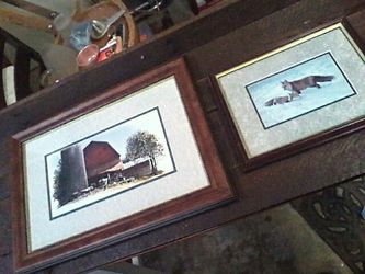 Farm Barn picture with cows framed and matted with fox picture framed and matted