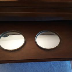  2 Oval Mirror Trays, With Laced Edges 
