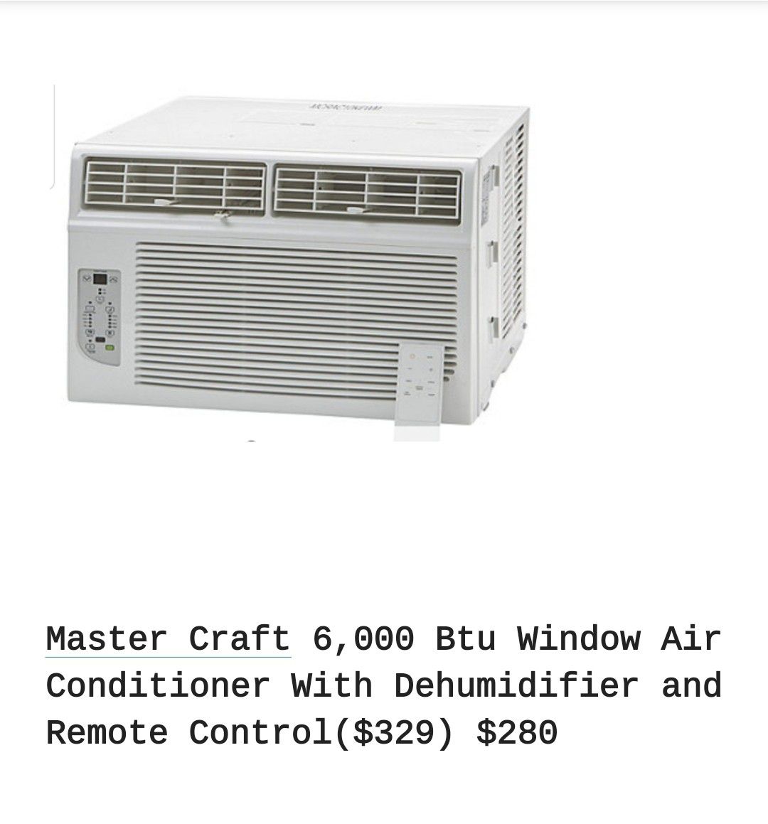 Master craft 6000 btu air Conditioner with remote