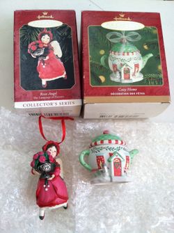 Hallmark Lot of 2 Christmas Tree Ornaments- ‘Rose Angel’ & ‘Cozy Home’ WITH BOXES!