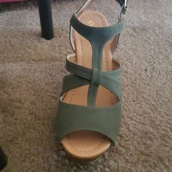 Dark olive green wedges