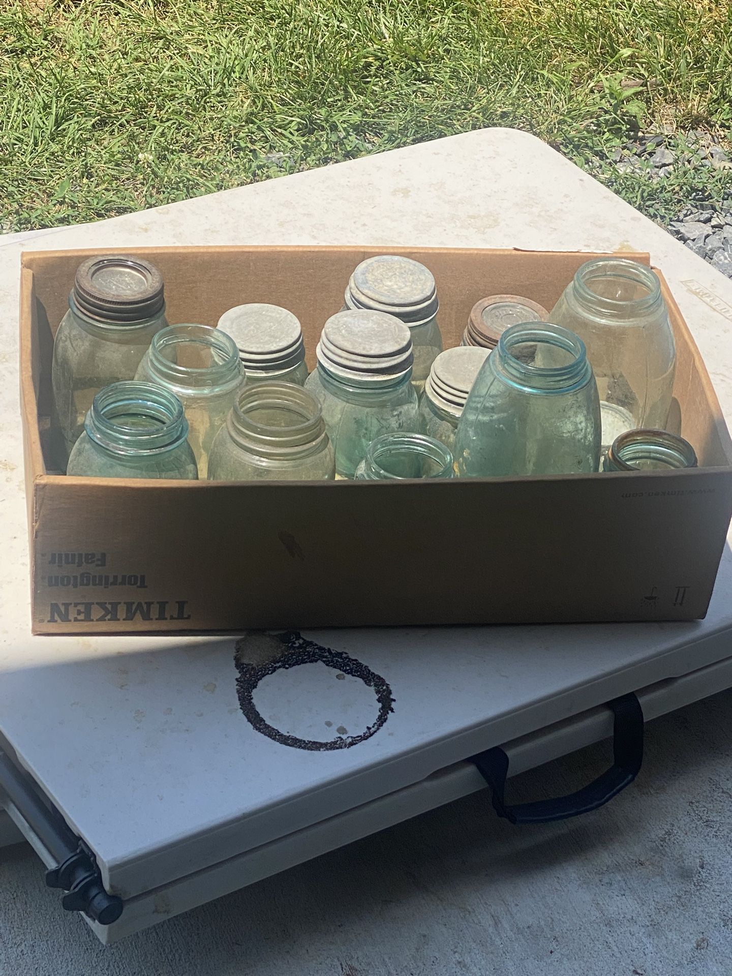 13 Old Mason Jars, Antique some have pewter lids