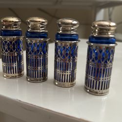 Vintage Silver Plate Cobalt Blue Salt & Pepper Shakers