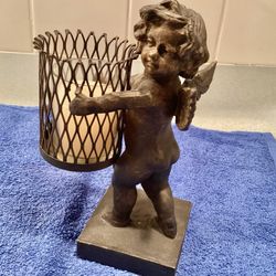 Vtg. Cast Iron Decorative Angel Votive Candle Holder