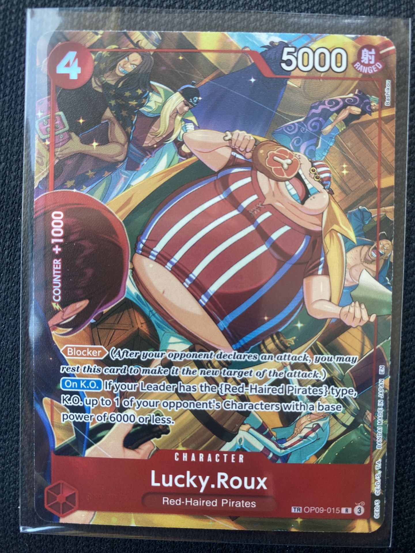 One Piece Op11- A Fist of Divine Speed- Lucky Roux- Treasure Card- Op09-015