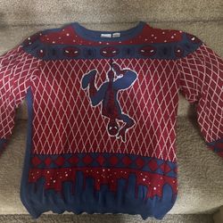 Marvel Unisex Kid's Spider-Man Holiday Pullover Sweater Large Burgundy/Blue