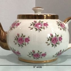Vintage Gibsons Staffordshire England Porcelain Teapot with Pink Rose Pattern & Gold Trim