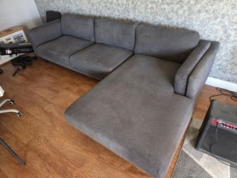 Modern Charcoal Gray Chaise Sectional Sofa – Mid-Century Style Couch