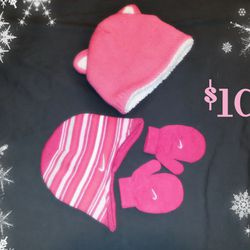 Pink Youth Nike Hat & Mitts Set