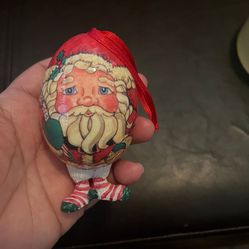 Decoupage Papier Mache Egg Santa Christmas Ornament With Resin Legs