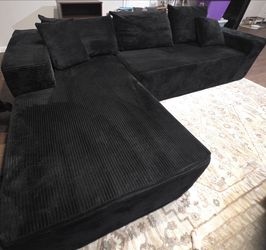 Black Corduroy Modular Sectional Couch w/ Chaise – Great Condition