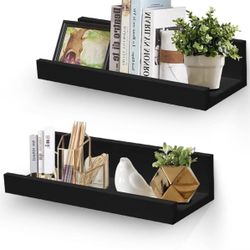 Brand New 12" Small Floating Wall Ledge Shelves with Lip - Set of 2 Wood Floating Shelves